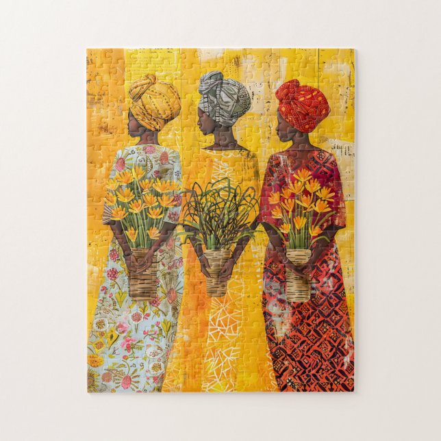 Quebra-cabeça Mulheres Africanas com Flores (Vertical)