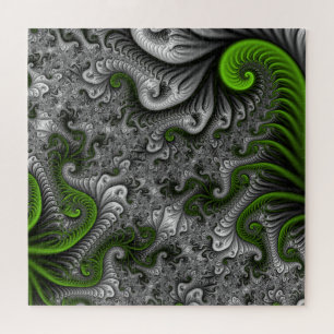 Quebra-cabeça Mundo de fantasia verde e cinza arte fractal abstr