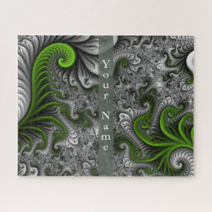 Quebra-cabeça Mundo Fantasia Verde E Cinza Nome Abstrato Fractal