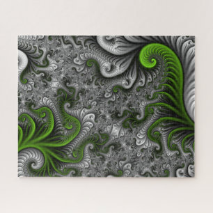 Quebra-cabeça Mundo Fantástico Arte Fractal Abstrata Verde e Cin