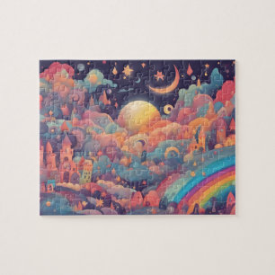 Quebra-cabeça Mundo Mágico Colorido com Lua e Arco-íris