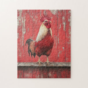 Quebra-cabeça Muro de Madeira Vermelha Rooster