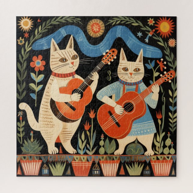 Quebra-cabeça Musical Cats Folk Art (Vertical)