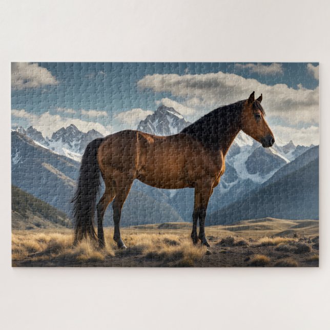 Quebra-cabeça Mustang e Montanhas (Horizontal)