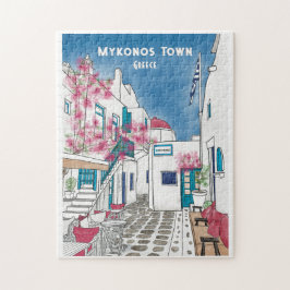 Quebra-cabeça Mykonos Grécia Arte de Viagem Colorida
