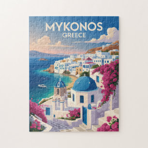 Quebra-cabeça Mykonos Grécia Costa Viagem Arte Vintage