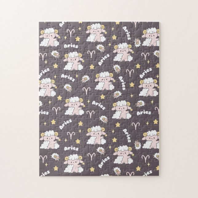 Quebra-cabeça Mystic Aries Zodiac Night Bunny e Ram (Vertical)