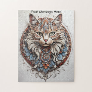 Quebra-cabeça Mystic Boho Feline Cat Mandala