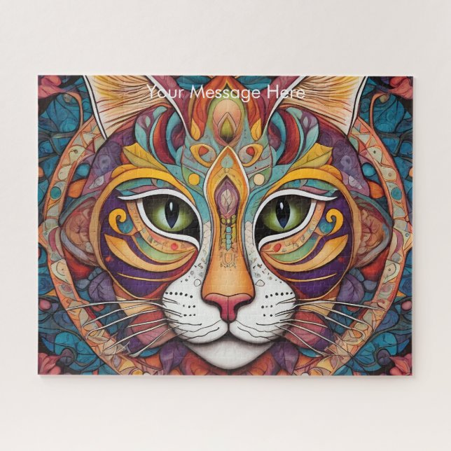 Quebra-cabeça Mystic Boho Feline Cat Mandala (Horizontal)
