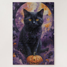 Quebra-cabeça Mystical Black Cat Halloween Pumpkins Luar