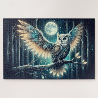 Quebra-cabeça Mystical Moon Owl Celestial Forest Glow