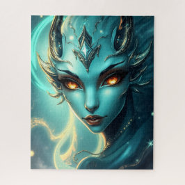 Quebra-cabeça Mystical Neon Abyss Siren with Glowing Amber Eyes