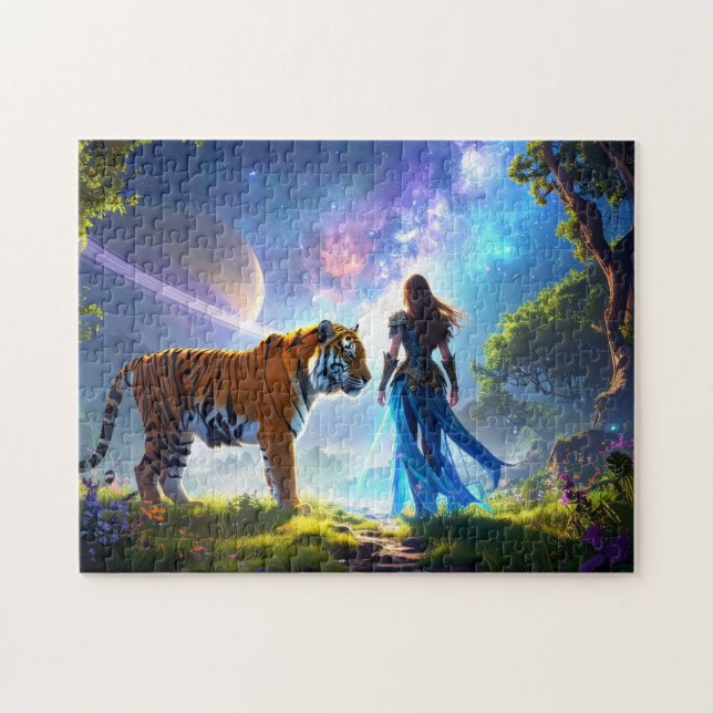Quebra-cabeça Mystical Scifi Fantasy Tiger and Goddess Warrior  (Horizontal)