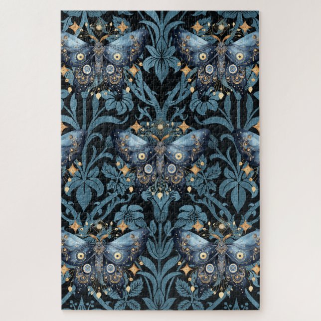 Quebra-cabeça Mystical Watercolor Blue e Dourada Night Moth (Vertical)