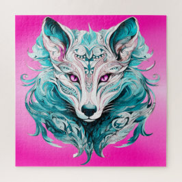 Quebra-cabeça Mystical Wolf | Turquesa Elegante e Lobo Rosa