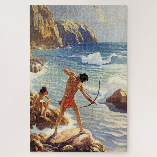 Quebra-cabeça N C Wyeth Western Painting "First Maine Pescadores (Vertical)