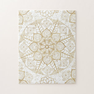 Quebra-cabeça Na moda Boho White Dourado Mandala Floral