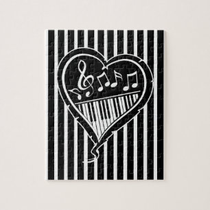 Quebra-cabeça Na moda, notas musicais em preto e branco e piano