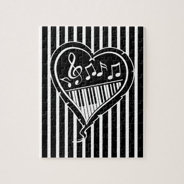 Quebra-cabeça Na moda, notas musicais em preto e branco e piano (Vertical)