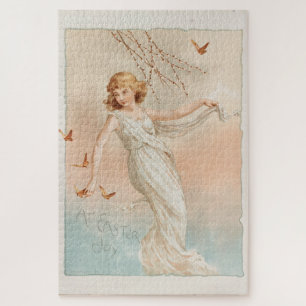 Quebra-cabeça "Na Páscoa Alegria" - Impressão Vintage, L. Prang