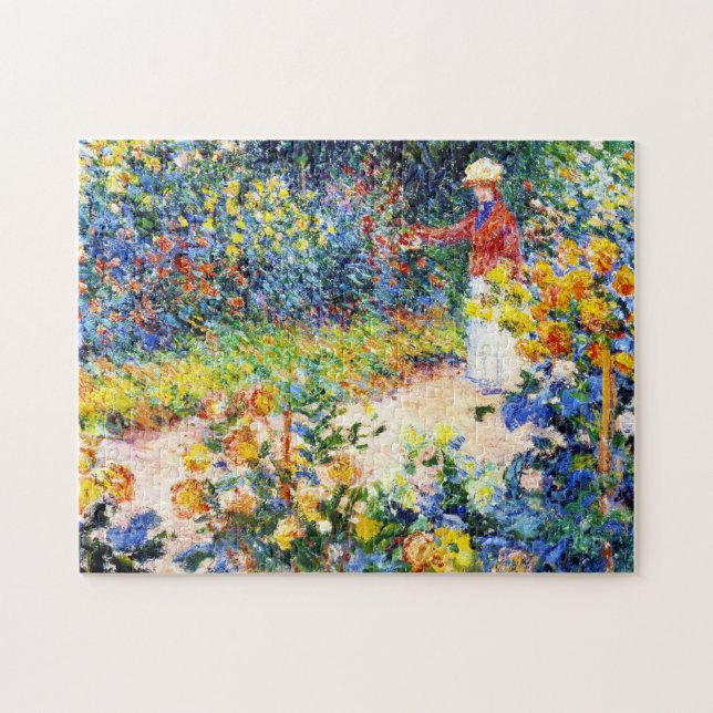 Quebra-cabeça Na pintura da mulher de Claude Monet do jardim (Horizontal)