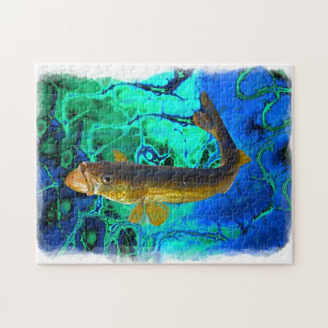 Quebra-cabeça Nadando Walleye, Pickerel Fish Art (Horizontal)
