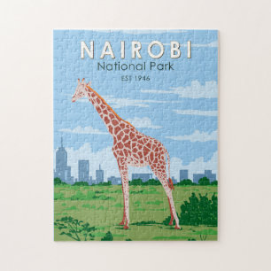 Quebra-cabeça Nairobi National Park Giraffe Viagem Art Vintage