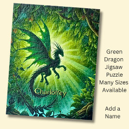 Quebra-cabeça Name, Fantasy Dragon Flying in Green Light Rays