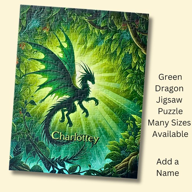 Quebra-cabeça Name, Fantasy Dragon Flying in Green Light Rays (Criador carregado)