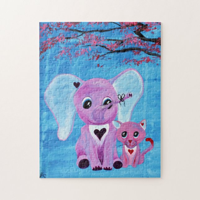 Quebra-cabeça Não Me Esqueças Arte de Elefante Rosa com Flor de  (Vertical)