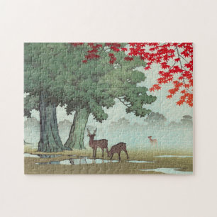 Quebra-cabeça Nara Park Hasui Kawase shin hanga cena de cervo