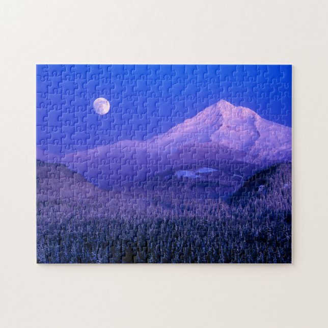 Quebra-cabeça Nascer da Lua sobre o Mt. Hood Oregon no Inverno (Horizontal)