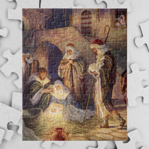 Quebra-cabeça Natais vintages Natividade, 3 Pastores e Jesus