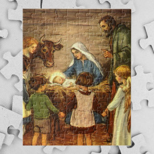 Quebra-cabeça Natais vintages, Natividade Religiosa com Jesus Be