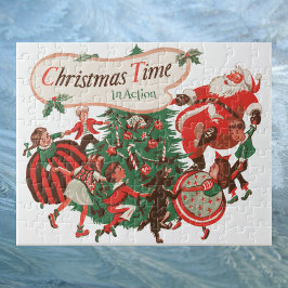 Quebra-cabeça Natais vintages Papai Noel e Crianças Dançantes