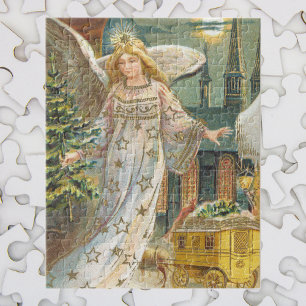 Quebra-cabeça Natal Antigo, Anjo Vitoriano com Árvore
