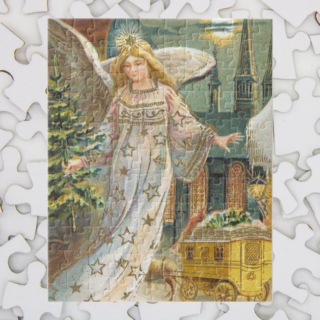 Quebra-cabeça Natal Antigo, Anjo Vitoriano com Árvore (Criador carregado)
