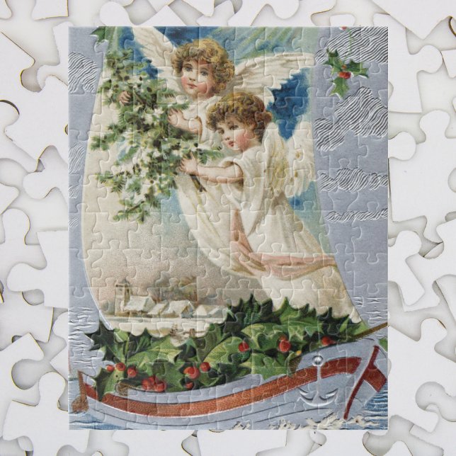 Quebra-cabeça Natal Antigo, Anjos Vitorianos em um Barco à Vela (Criador carregado)