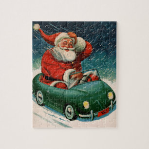 Quebra-cabeça Natal Antigo, Papai Noel em um Carro Fofo