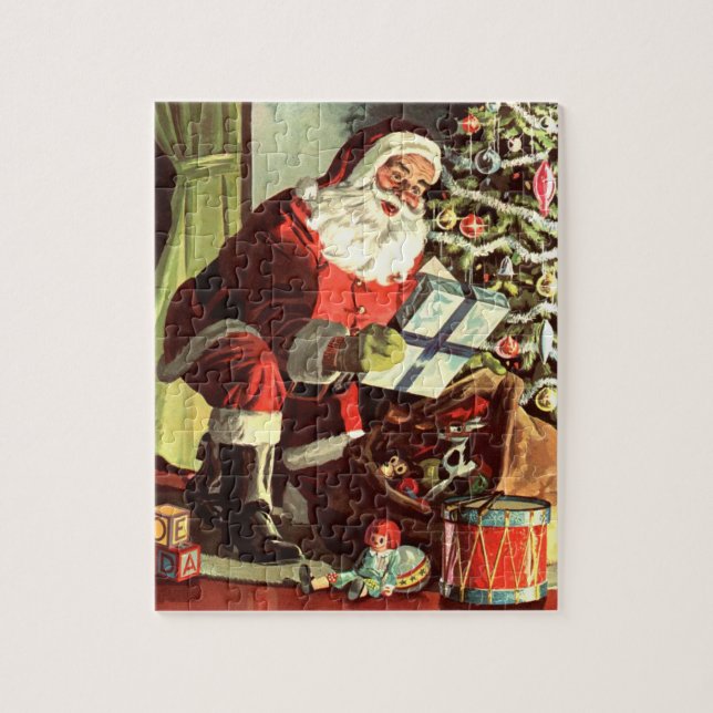 Quebra-cabeça Natal Antigo, Papai Noel Retro com Presentes (Vertical)