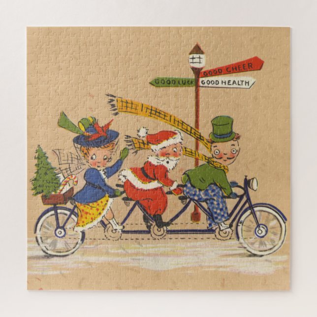 Quebra-cabeça Natal Antigo, Papai Noel Vitoriano de Bicicleta (Vertical)