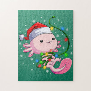 Quebra-cabeça Natal Axolotl Santa Hat Luz Japonês Bonito