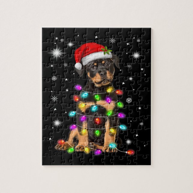 Quebra-cabeça Natal Com Cão Rottweiler (Vertical)