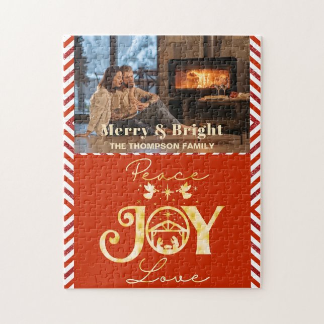 Quebra-cabeça Natal Cristão Natividade Dourada R Paz Joy Amor (Vertical)