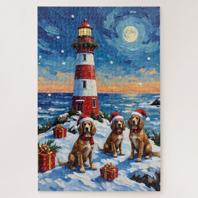 Quebra-cabeça Natal da Brittany Spaniel com Farol de Férias (Vertical)