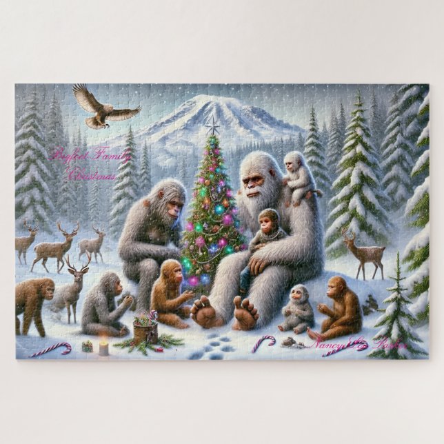 Quebra-cabeça Natal da família Bigfoot Mt Rainier (Horizontal)
