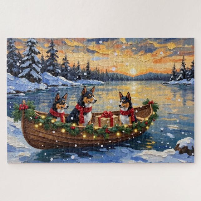 Quebra-cabeça Natal de barco do Basenji (Horizontal)