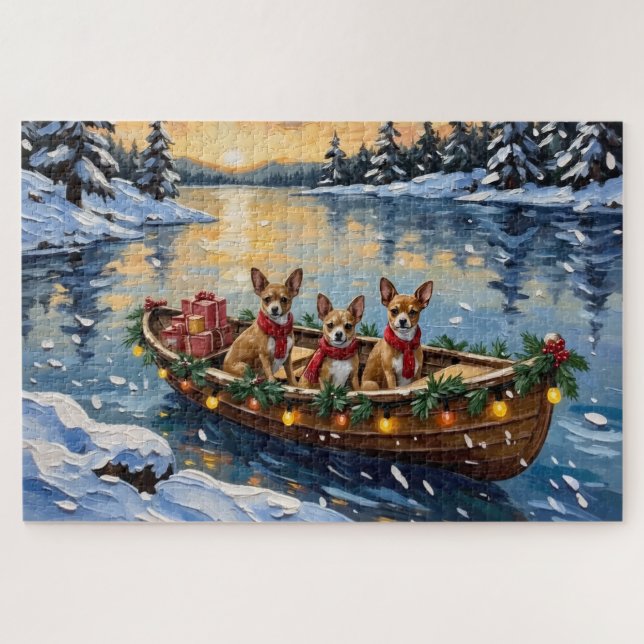 Quebra-cabeça Natal de Chihuahua em Barco (Horizontal)