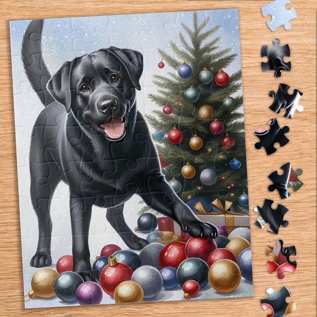 Quebra-cabeça Natal de Feriado Negro de Cão Labrador (Criador carregado)
