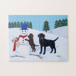Quebra-cabeça Natal de Labrador com boneco de neve